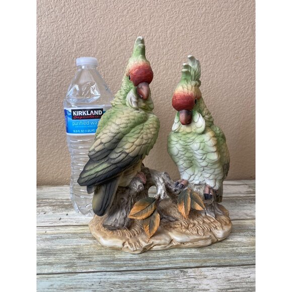 1970s Andrea by Sadek Green Cockatoos – Hand Painted Porcelain Pair - No Box - Picture 3 of 15